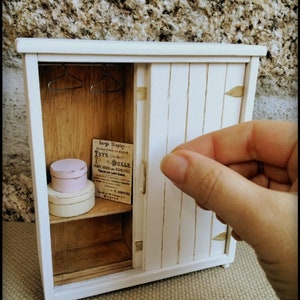 Dollhouse Wardrobe Closet, Miniature Cabinet Armoire, One inch Furniture Bedroom, wardrobe sliding doors