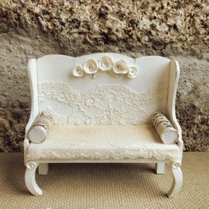 Miniature White Chair Sofa, Dollhouse Armchair Shabby, One inch scale Miniature Furniture, Cottage French Antique