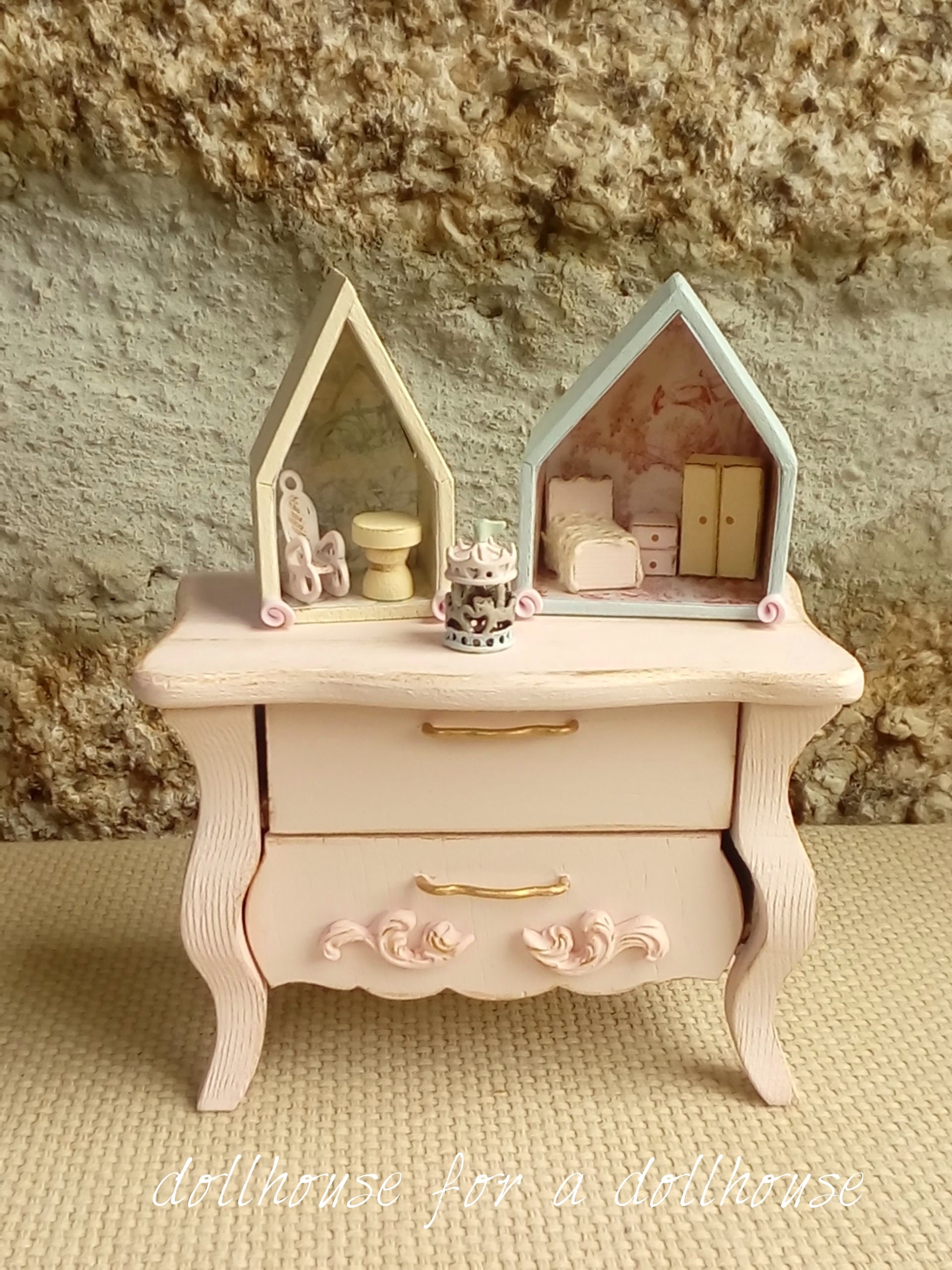 Vintage Shabby Wood Nursery Cradle Miniature Dollhouse Furniture Doll