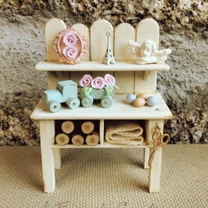 Banc de rempotage pour maison de poupée, meubles de jardin miniatures, plantes à fleurs à l&#39;échelle d&#39;un pouce minable