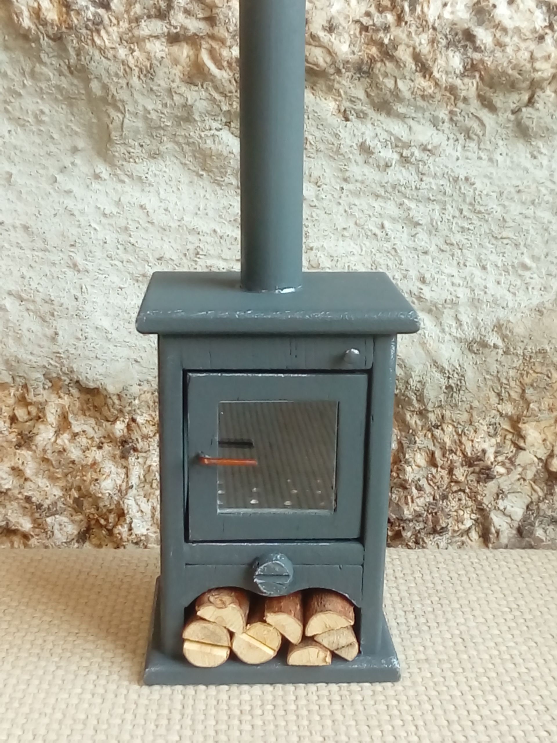 Dollhouse Wood Stove Vintage, Miniature Woodburner Fireplace, 1:12