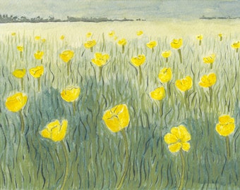 Field of Buttercups Mixed Media Painting