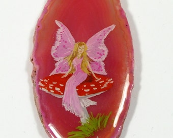 Fairy Hand Painted Agate Pendant