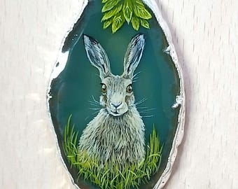 Hand Painted Hare Agate Pendant