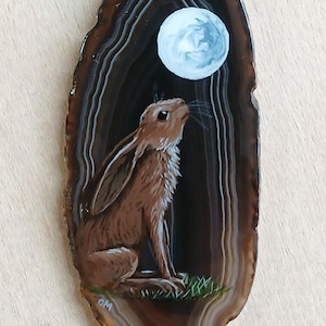 Moon Gazing Hare Agate Pendant
