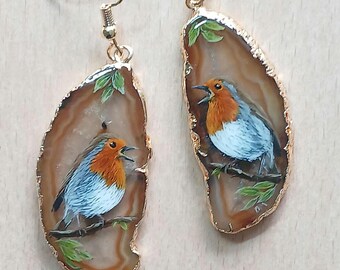 Robins Hand Painted Agate Earrings