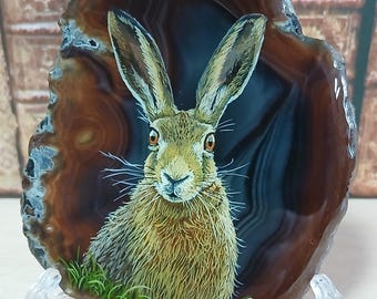 Brown Hare Painting on Agate
