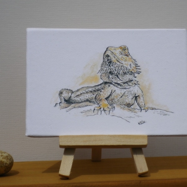 Bearded Dragon miniature art print, bearded dragon gift, bearded dragon present