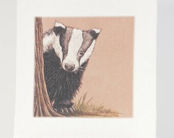 Badger miniature art print, badger gift, badger present