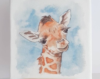 Baby Giraffe miniature art print, giraffe gift, giraffe present