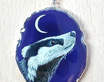 Badger Hand Painted Agate Pendant