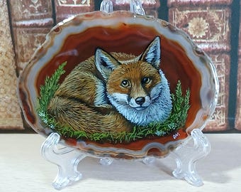 Fox Painting on Agate