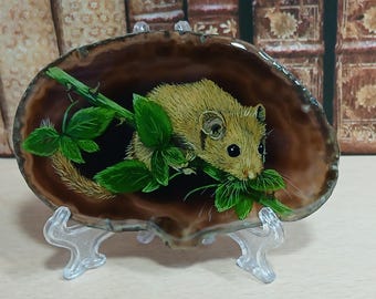 Dormouse Original Painting on Agate, Dormouse gift, Dormouse present