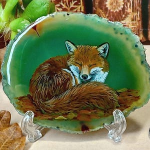 Fox Painting on Agate, fox present, fox gift