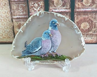 Wood Pigeon Painting on Agate