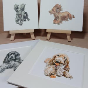 Cocker Spaniel Miniature Art Prints, Black Cocker Spaniel, Brown Cocker Spaniel, Blue Roan Cocker Spaniel, Golden Cocker Spaniel