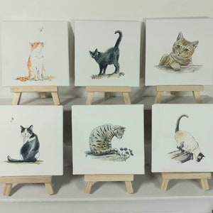Cat miniature art print, cat present, cat gift, ginger and white cat, tabby cat, black and white cat, siamese cat, ginger cat