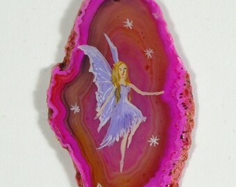 Hand Painted Fairy Agate Pendant