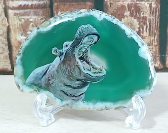 Hippo Painting on Agate