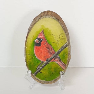 Northern Cardinal Bird Painting on Wood