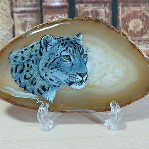 Snow Leopard Painting on Agate