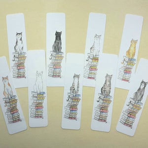 Cats on Books Bookmark, Tabby, Black, Black and White, Ginger and White, Ginger, White, Tabby and White image 1