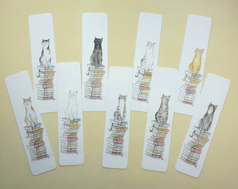 Cats on Books Bookmark, Tabby, Black, Black and White, Ginger and White, Ginger,  White, Tabby and White