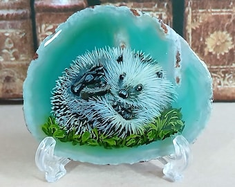 Hedgehog Painting on Agate