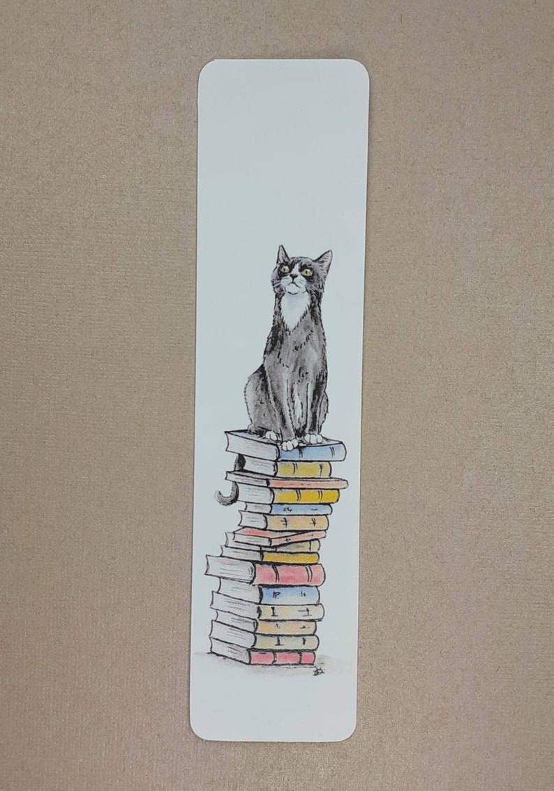 Cats on Books Bookmark, Tabby, Black, Black and White, Ginger and White, Ginger, White, Tabby and White Black with white bib