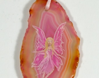 Hand Painted Fairy Agate Pendant