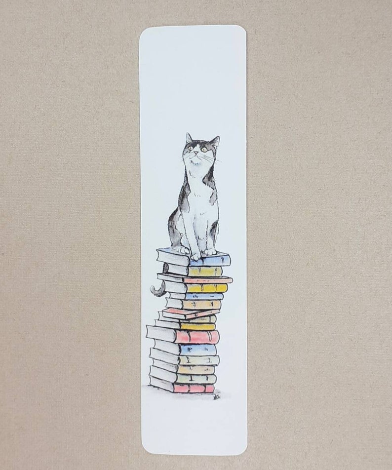 Cats on Books Bookmark, Tabby, Black, Black and White, Ginger and White, Ginger, White, Tabby and White Black and white