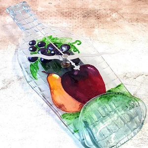 Uncommon Recycled Bottle Clock Fused Glass with Hand-Painted Fruits (Silent Mechanism)