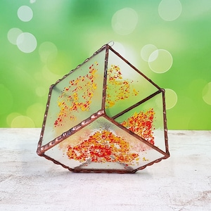 Geometric Terrarium Stained Glass, Cube Glass Planter, Home Decor Gardening Gifts