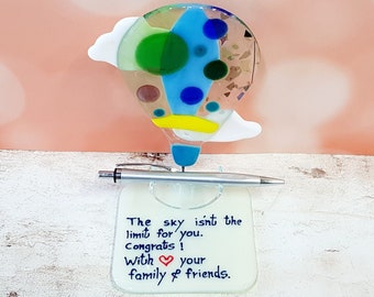 Handmade Pen Stand with Personal Dedication Fused Glass, Personalized Gifts