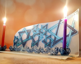 Hanukkah Star Of David Menorah, Jewish Holiday, Hand Painting, Handmade Judaica, Israel Art