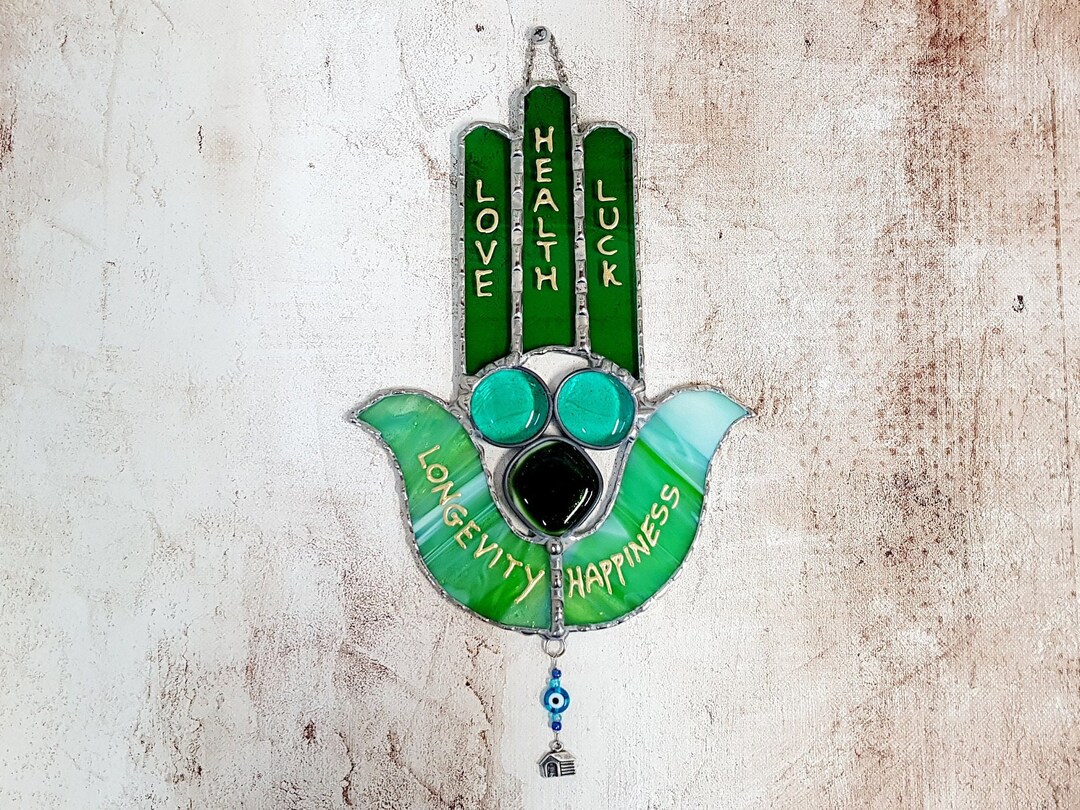 Hamsa Wall Hanging 5 Blessings, Green Stained Glass, Jewish New Home Gift Etsy