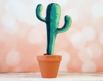 Round Cactus Glass Figurine, Office Desk Gift, Housewarming Gift (Not including the pot)