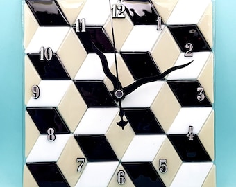 Handmade Square Fused Glass Clock, Optical Illusion Decor, Wall Home Gift (Silent Mechanism)