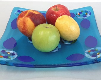 Blaues Obst Tablett aus geschmolzenem Glas, Essgeschirr & Servierdekor Geschenk