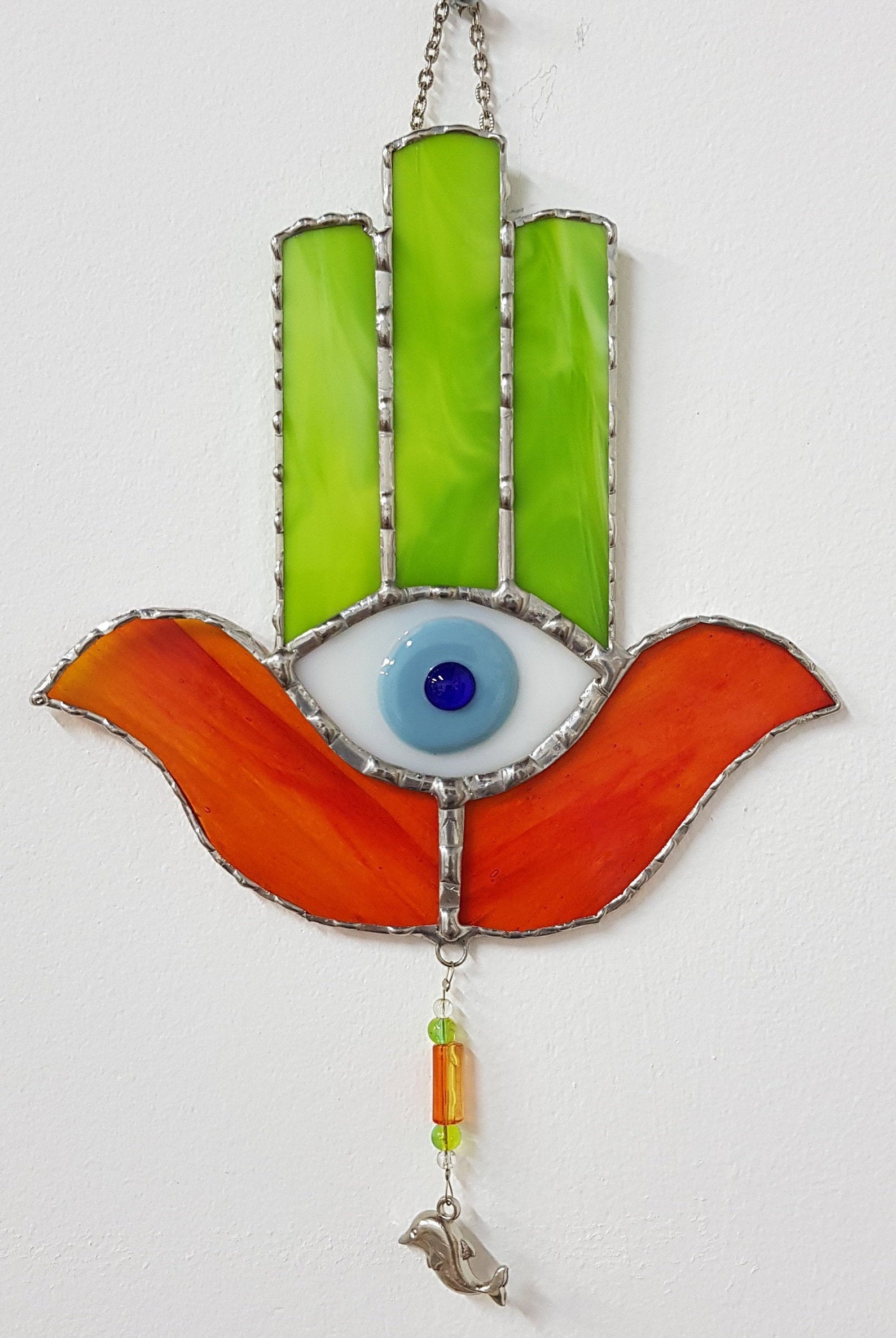 HAMSA Stained GlassOrange & Green Wall Hanging Hamsa Jewish | Etsy