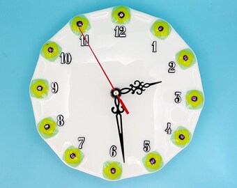 Handmade White Fused Glass Wall Clock, Home Wall Decor Gifts (Silent Mechanism)