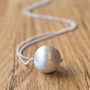 Handmade Matte Sterling Silver Ball Necklace: Dainty Pendant