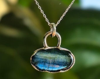 Handmade Kyanite Sterling Silver Pendant Necklace: Boho Gemstone Jewelry