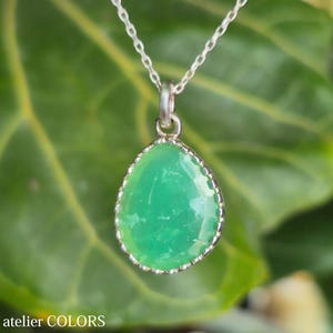 Handmade Chrysoprase Teardrop Necklace: Sterling Silver Gemstone Pendant