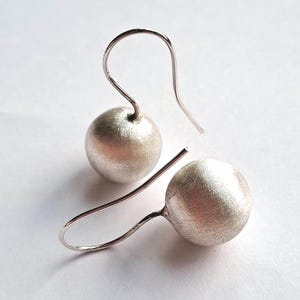 Matte Sterling Silver Ball Dangle Earrings: Modern Minimalist Jewelry