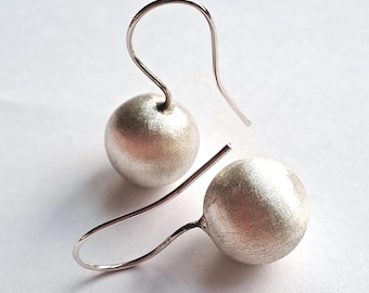 Matte Sterling Silver Ball Dangle Earrings: Modern Minimalist Jewelry