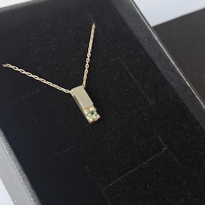 Minimalist Bar Necklace with Gemstone, Vertical Bar Pendant Necklace, Bar pendant In Sterling Silver with Green Sapphire Stone