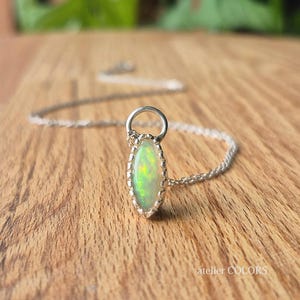 Handmade Sterling Silver Opal Pendant Necklace - October Birthstone