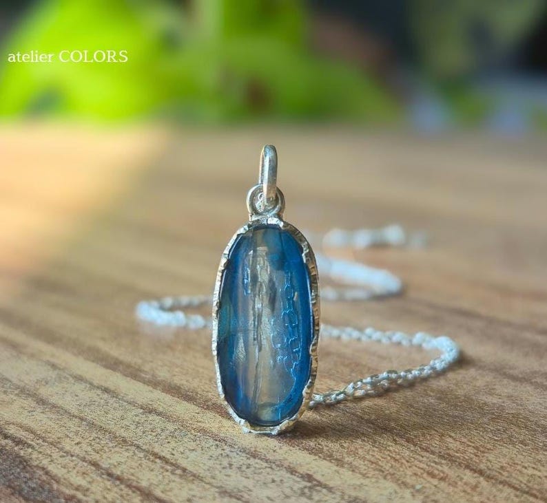 Blue Kyanite Necklace ,sterling Silver Healing Crystal Pendant ,throat