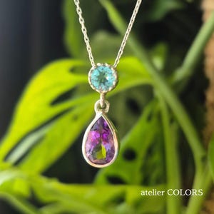 Amethyst and Blue Topaz Pendant Necklace -Sterling Silver Teardrop Necklace -February Birthstone Jewelry- Gift for Her Handmade Necklace